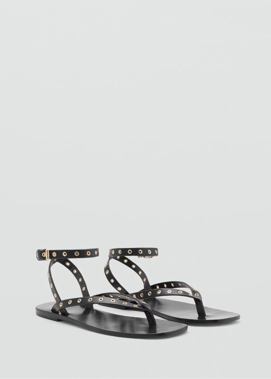 MNG by Mango Leather Eyelet Strappy Square Toe Sandals Black 41 NWT
